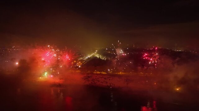 New Years fireworks display on the beach in Gdansk Brzezno, Poland