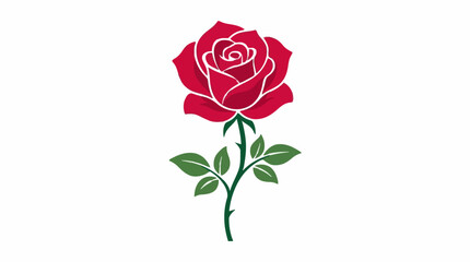 Fototapeta premium Beautiful single rose blossom with graceful petals and stem, minimalist flat vector artwork, vibrant colors, isolated on white background.