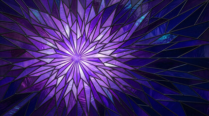 Obraz premium Abstract geometric stained glass pattern glowing with purple and blue hues