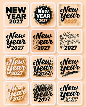 Set of nine New Year 2027 design templates