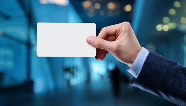 hand presents a blank white card for your custom information