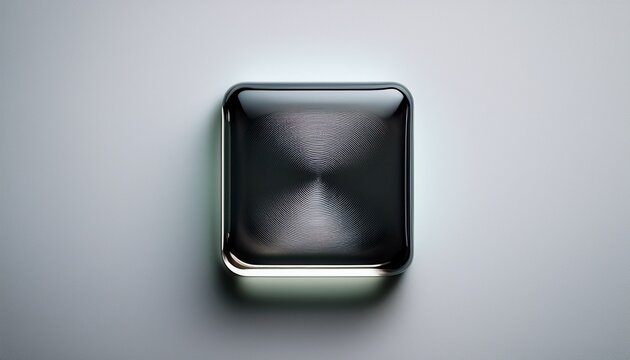 square glass button with dark metal center on light background minimalist top down close up for design and ui mockups