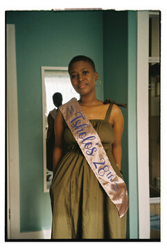 Woman posing in her birthday outfit