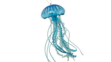 Beautiful glowing blue underwater jellyfish marine wildlife fauna creature graphic asset isolated on transparent background © Arthur