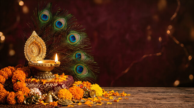 Beautiful traditional oil lamp decoration for a festive holi day celebration