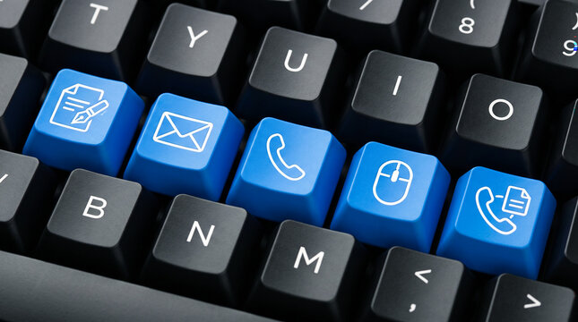 Close-up view of a computer keyboard with blue backlit keys in dark setting