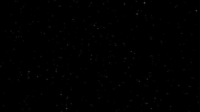 Slowly twinkling white stars shimmer gently across a deep black background, creating a calm celestial atmosphere for dreamy videos, overlays, backgrounds and motion graphics.