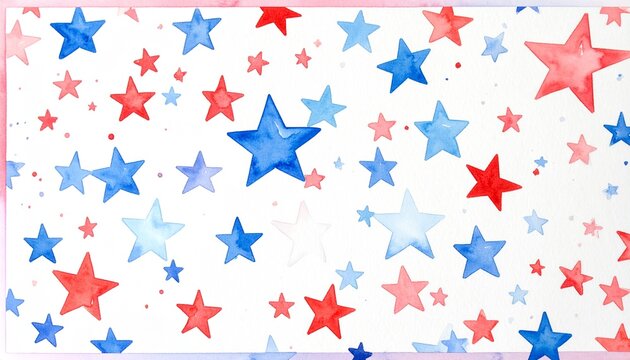 Seamless Red and Blue Watercolor Stars Pattern Background for 4th of July Independence Day Celebration