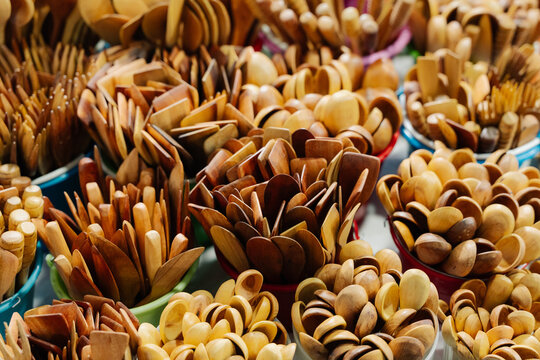 Handcrafted wooden spoon texture background