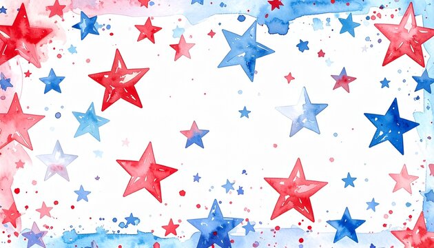 Seamless Red and Blue Watercolor Stars Pattern Background for 4th of July Independence Day Celebration