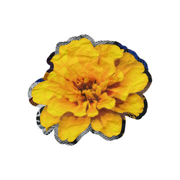 Template Halftone Flower Collage Art Element Isolated on a Transparent Background