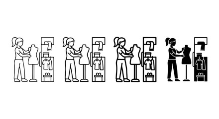 Fototapeta premium Fashion Designer Icon Set, Stylist Mannequin Vector Graphics, Clothing Boutique Icons, Retail Display Symbols