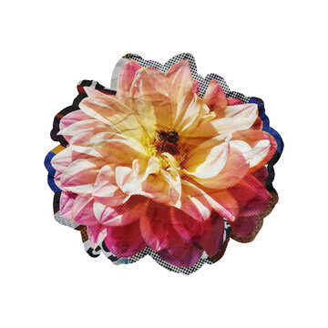 Template Halftone Flower Collage Art Element Isolated on a Transparent Background