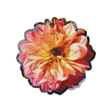 Template Halftone Flower Collage Art Element Isolated on a Transparent Background