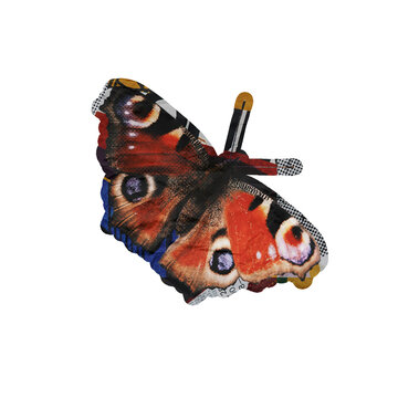 Template Halftone Butterfly Collage Art Element Isolated on a Transparent Background