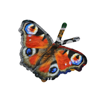 Template Halftone Butterfly Collage Art Element Isolated on a Transparent Background