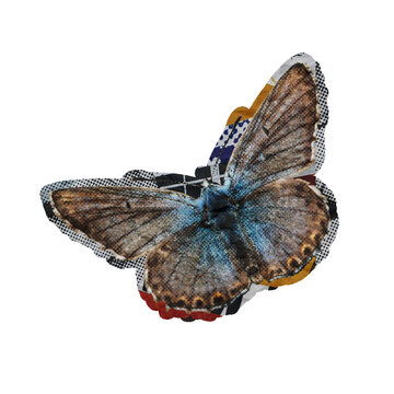 Template Halftone Butterfly Collage Art Element Isolated on a Transparent Background