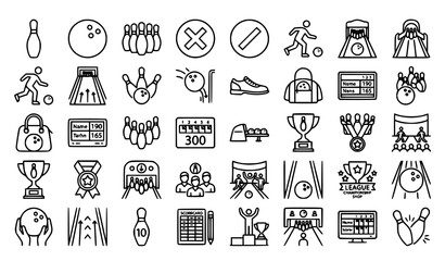 Fototapeta premium Bowling Line Art Icon Pack Featuring Ball Pin Lane Sports and Competition Elements