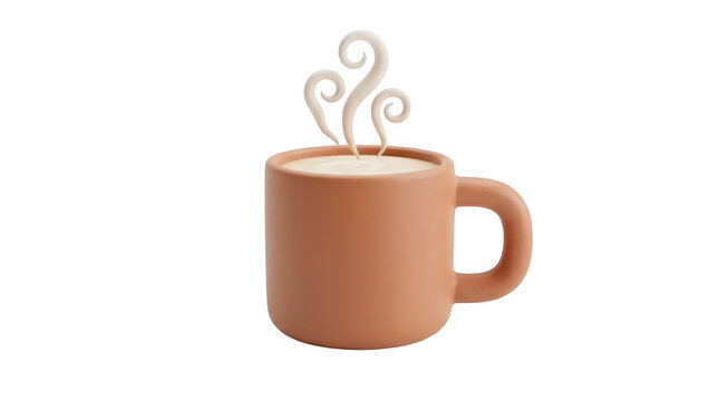3d render of a cozy ceramic mug with steaming hot coffee isolated on transparent background