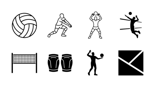 Set of sports and dance icons in black and white