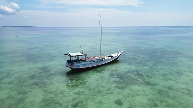 Aerial view of tropical coastline and coral reef in Karimunjawa Island Indonesia