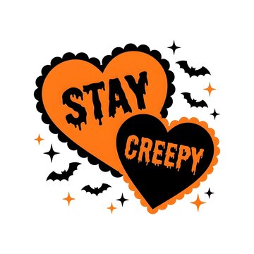 Stay creepy halloween hearts with bats and sparkles graphic design