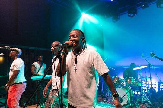 African american band performing live on stage