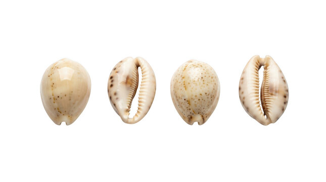 Four cowrie shells isolated on transparent background