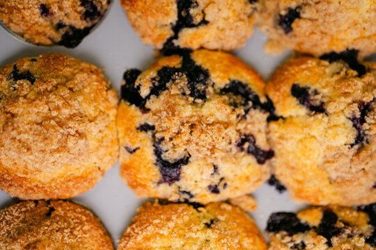 Close-up of Blueberry Muffin from Overhead