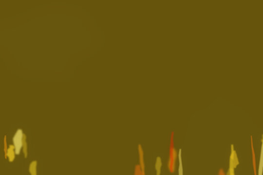 Abstract dark olive green background, with scattered small, orange and yellow, paint brush strokes, at the bottom, edge of the frame