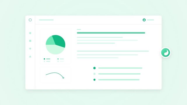 Dashboard interface with animated pie chart and financial data analytics