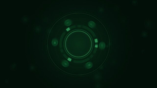 Sync 21 futuristic digital interface with rotating green data scanning circle