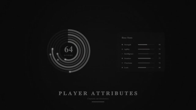 Player attributes interface showing digital game statistics and bar charts