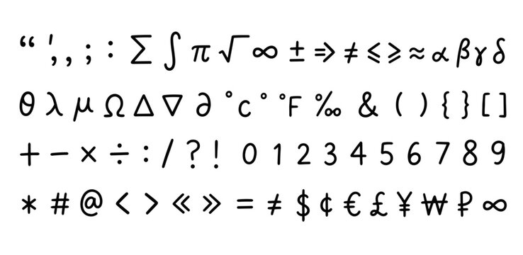 Hand Drawn Mathematical Symbols and Punctuation Marks Set