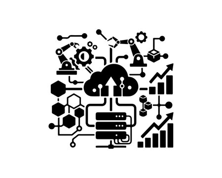 Cloud computing and industrial automation technology icon