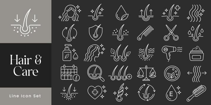 Hair straightener icons set for hair care treatment and beauty or woman salon. Editable stroke. Hair straightener appliance for female haircut straightening and haircare cosmetic treatment