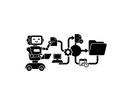 Cute robot automating data file processing and organization