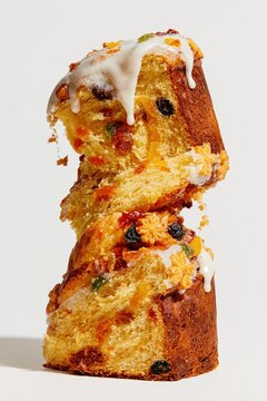 Glazed Fruit Bread Leaning Stack on White Background