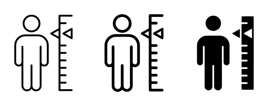 Human Figure and Ruler Icons, Measuring Height and Growth, Simple Vector Graphics