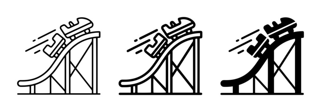 Roller Coaster Icons, Thrill Ride Vector Graphics, Amusement Park Symbols, Fun Entertainment Illustrations