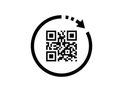 Qr code icon with circular arrow overlay