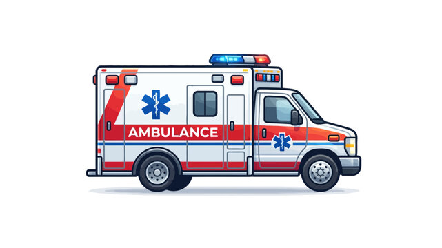 Emergency Ambulance Vehicle Illustration with Red and Blue Lights