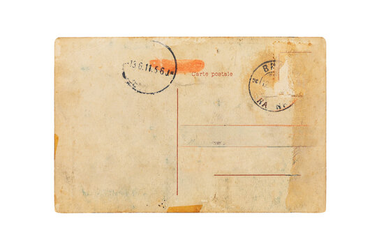 Blank backside of old postcard isolated on white, including clipping path