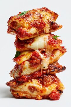 Lasagna Bolognese Leaning Stack on White Background
