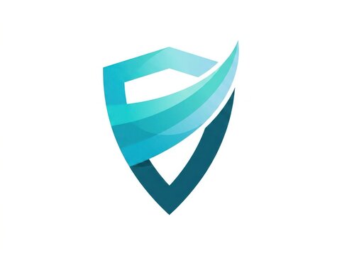 Cyan and teal shield logo with flowing curves representing security and digital protection.