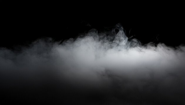 cinematic fog overlay with low hanging atmospheric haze and faint lighting isolated on a black background