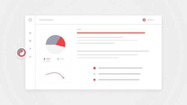 Data analytics dashboard interface with animated pie chart and line graph
