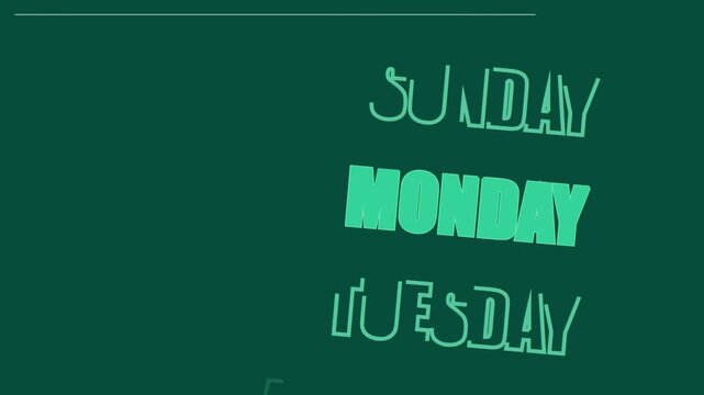 Animated days of the week text sequence for calendar and schedule planning