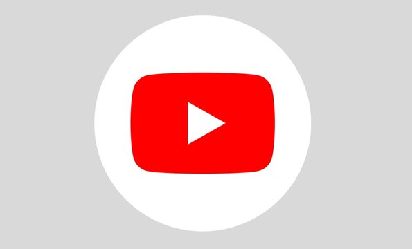 YouTube logo with red play button and white triangle for video platform editorial design.