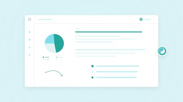 Data analytics dashboard interface with animated pie chart and line graphs